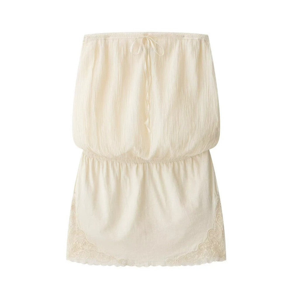 ZARA Chic Embroidered Patchwork Strapless Dress